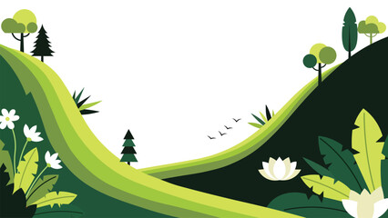 Green nature landscape background with hills trees and flowers © The Studio Next