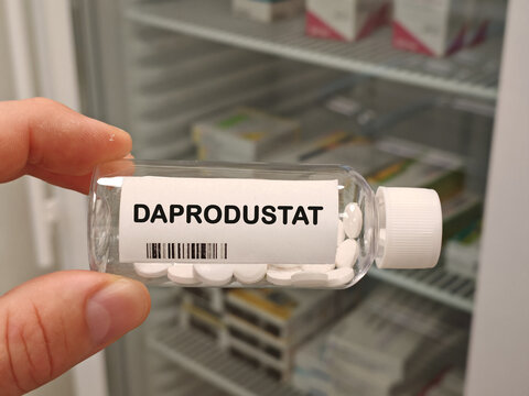 DAPRODUSTAT HIF prolyl hydroxylase inhibitor for anemia in chronic kidney disease bottle with tablets in pharmacy