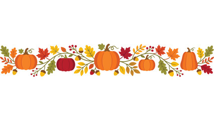 Autumn oak leaf and acorn border. Fall season foliage pattern in black silhouette style. © Mahraz