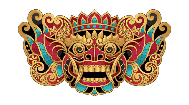 Ornate gold and blue Balinese ceremonial mask.