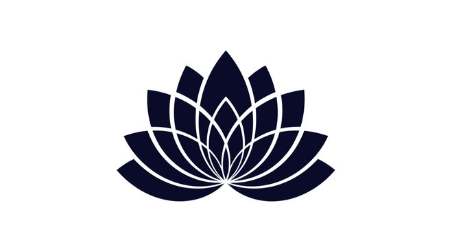 Stylized dark blue lotus flower symbol with layers.