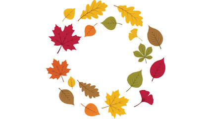 Fototapeta premium Autumn leaves wreath frame. Fall foliage border with colorful seasonal forest tree leaves.