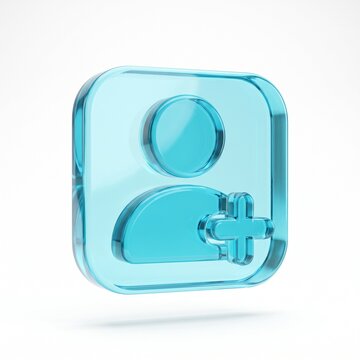 3D Glossy Blue Glass Add User Icon for Social Media and Interface Design