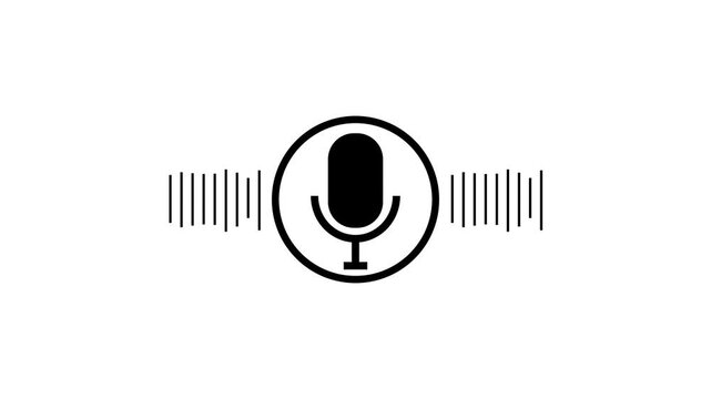 Animated Microphone Icon with Audio Waveform on white Background,Voice Recording Interface,Podcast Broadcasting Concept, Sound Recognition Technology, Speech Communication Motion Graphics Loop in 4K.