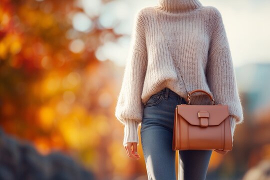 Stylish Autumn Outfit: Cozy Sweater, Jeans, and Cognac Bag