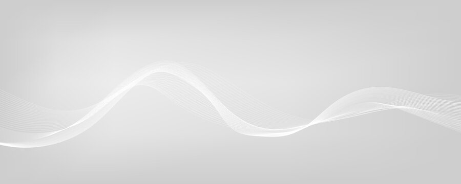 Minimalist fine white line wave curve abstract vector design on grey gradient background