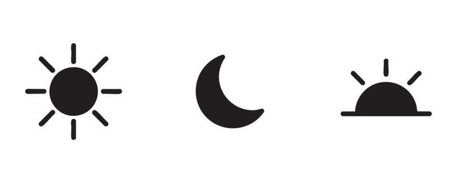 Day and night cycle icons featuring sun moon and horizon line symbols isolated on transparent grid.