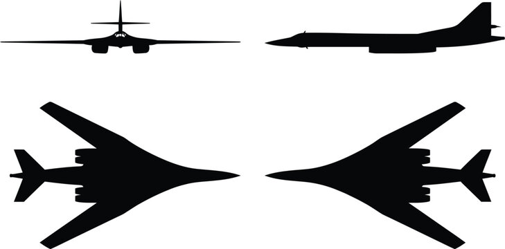 Tu-160 Blackjack Strategic Bomber Silhouette Views Vector Aircraft Technical Blueprint Diagram