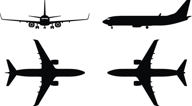 Boeing 737 Commercial Airliner Silhouette Views Vector Aircraft Technical Blueprint Diagram