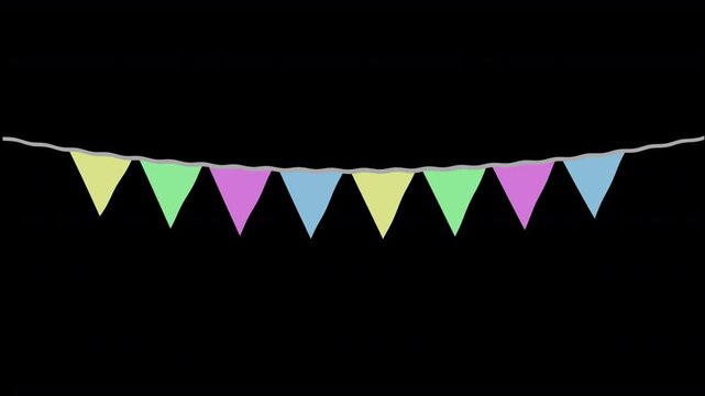  party bunting celebration decoration in soft pastel colours 4K cartoon animation element isolated with a transparent alpha channel background