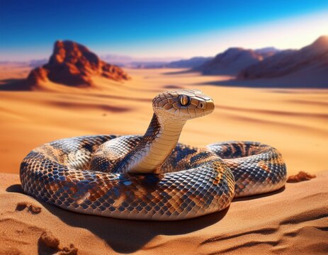 ornate snake in a desert landscape