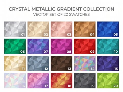 Crystal Metallic Gradient Swatches, Colorful Vector Collection, Gradient Palette, Metallic Texture