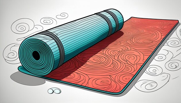yoga mat coloring page and fully colored example for relaxation and wellness