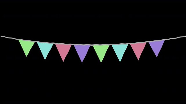 party celebration bunting in four soft pastel shades of ice cream colours strung out for a carnival parade or summer festival scene cartoon animation isolated on a transparent alpha background
