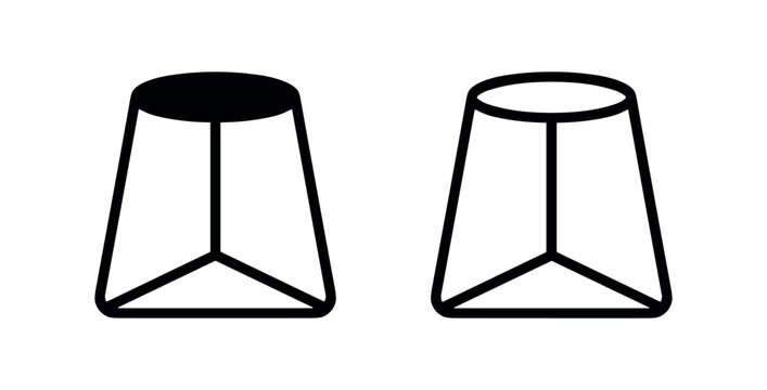 Truncated cone icon vector, frustum geometric shape symbol. Full and outline versions for math and design.