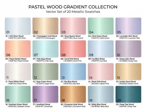 Pastel Wood Gradient Swatches, Metallic Color Palette, Vector Collection, 20 Swatches
