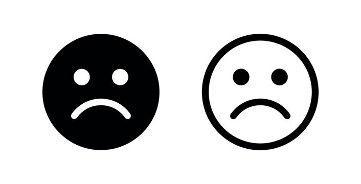 Sad Face Frowny Icon Set - Negative Emotion and Dissatisfaction Symbol