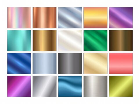 Metallic colors, shiny textures, 25 metallic swatches, color palette, design elements