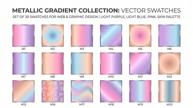 Metallic gradient swatches, vector collection, web design colors, graphic design palettes