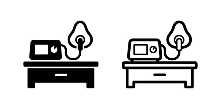 Sleep Apnea Machine Icon Set - CPAP Device with Mask on a Table