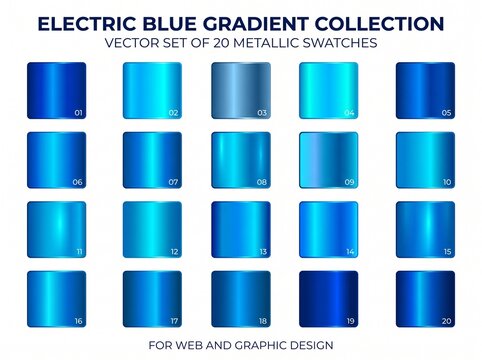 Electric blue gradient collection, metallic swatches, vector set, web design elements, graphic design assets