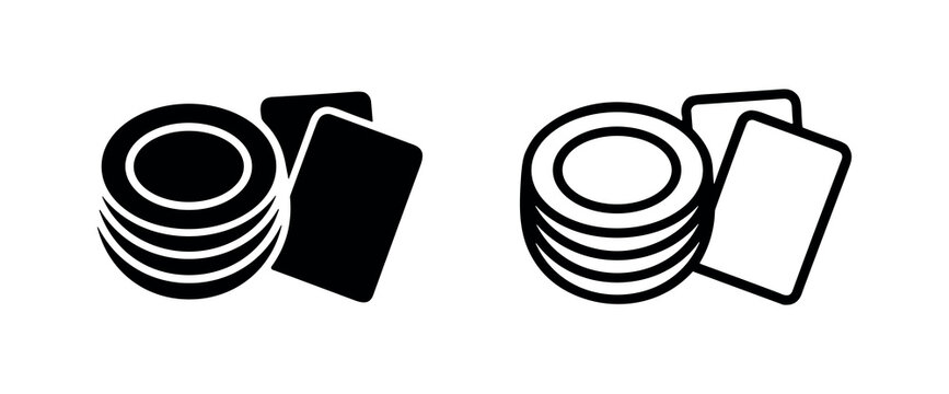 Casino chips and playing cards icon set. Gambling and poker game symbol.