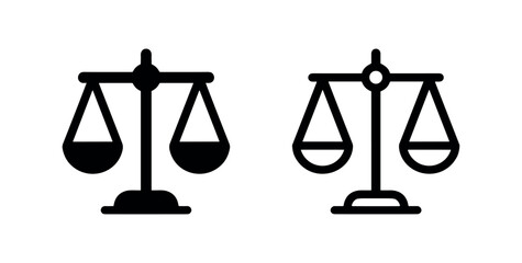 Balance scale icon set, justice and equality symbol in solid and outline styles for law and fairness. © liubomir118809