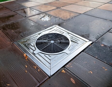 modern linear drain installed in wet tiled floor