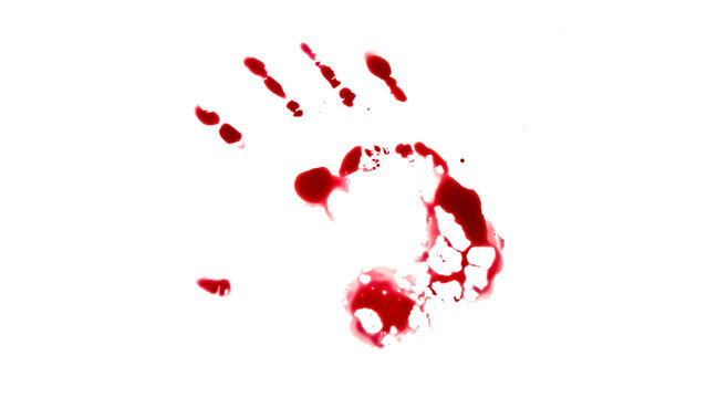 Bloody handprint with finger marks isolated on a white background.