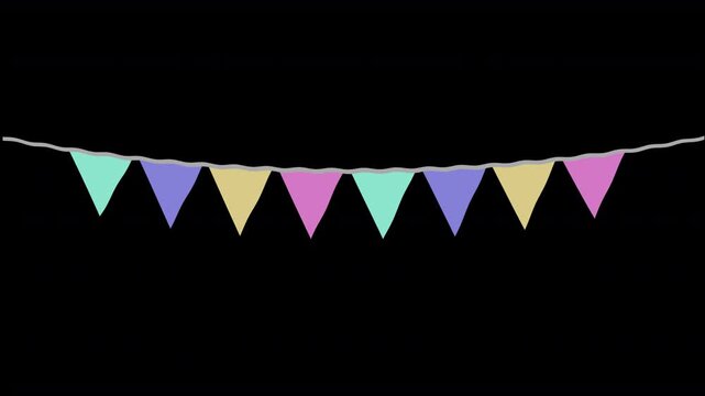 party celebration bunting in four soft pastel shades of ice cream colours strung out for a carnival  parade or summer festival scene cartoon animation isolated on a transparent alpha background