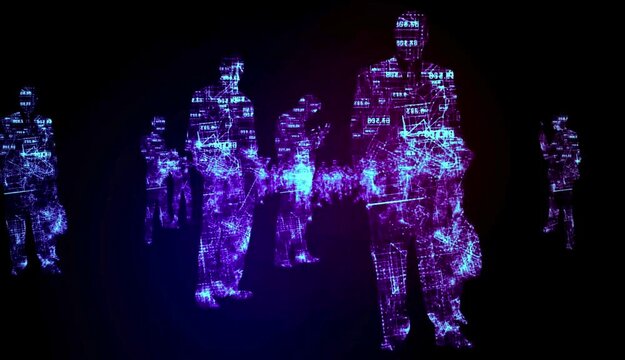 Abstract digital grid background with play button interface, 4k video footage