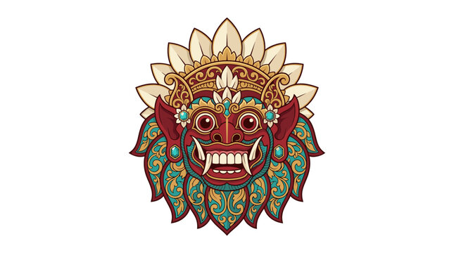 Red Rangda style Balinese mask with ornate crown