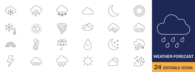 Obraz premium Weather forecast icon collection set meteorology climate line vector outline illustration