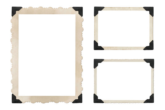 Three Vintage Empty Photo Frames with Decorative Edges and Corners