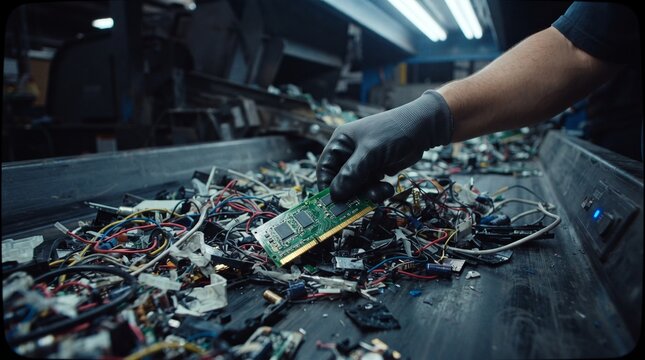 Electronic waste, discarded circuit boards, recyclable materials, industrial recycling