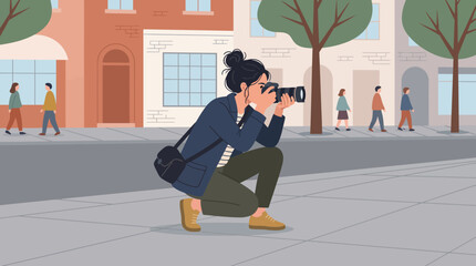 Fototapeta premium A person taking a photo on the street.