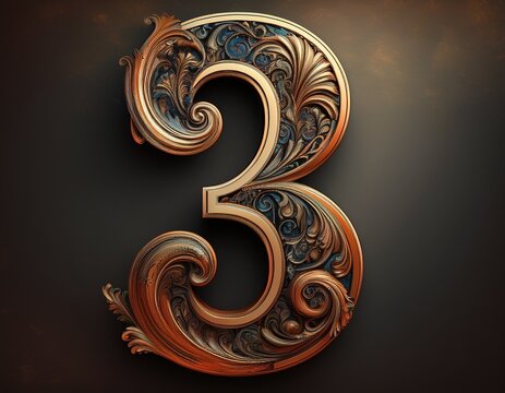 ornate vintage numeral 3 with intricate detailing and a textured background perfect for decorative projects or elegant signage in various contexts
