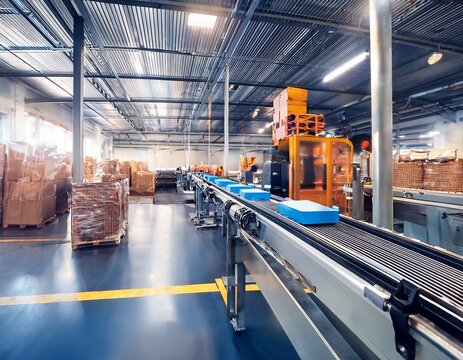 conveyor belt with items moving along production line