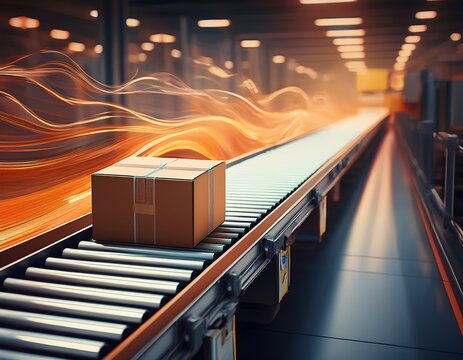 conveyor belt delivering a package with flowing motion