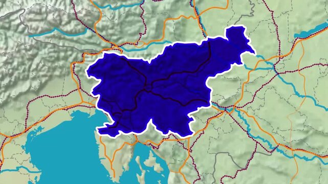 Animated Map of Slovenia - Geography map animated for explainer video documentary.