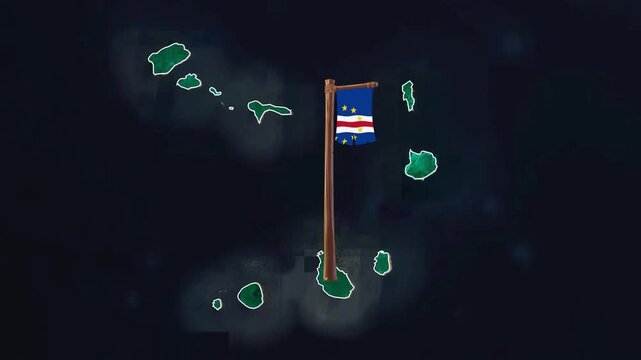 Animated Map of Cape Verde with Flag pole animation - Geography map animated for explainer video documentary