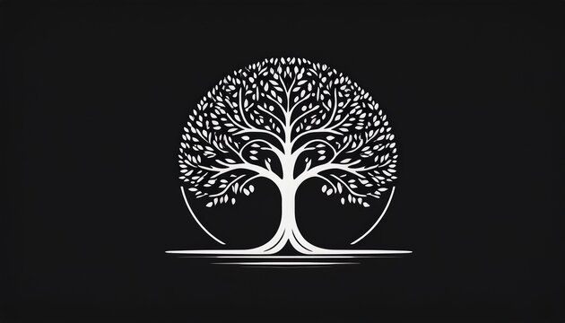 minimalist black and white tree emblem design
