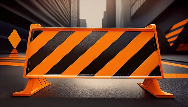 orange and black diagonal striped construction barrier