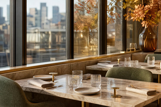 Bright Commercial Rooftop Lounge Sunset With Natural Restaurant Colors