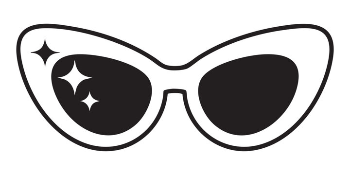 Vintage cat eye sunglasses vector illustration, retro fashion eyewear with sparkling lenses.