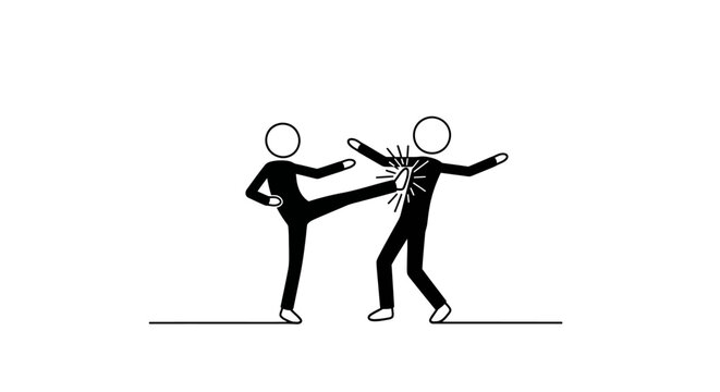 Stick figures in martial arts fight.