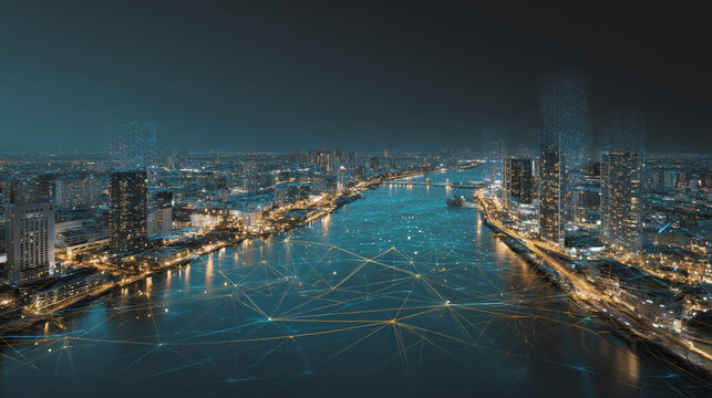 Smart digital Innovation city with connection network reciprocity over the city of future smart wireless digital city and social media networking systems that connects people with in city
