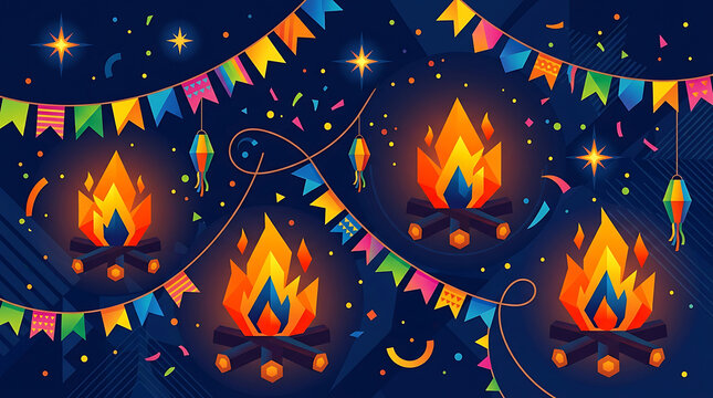 Festive bonfire night with bunting flags