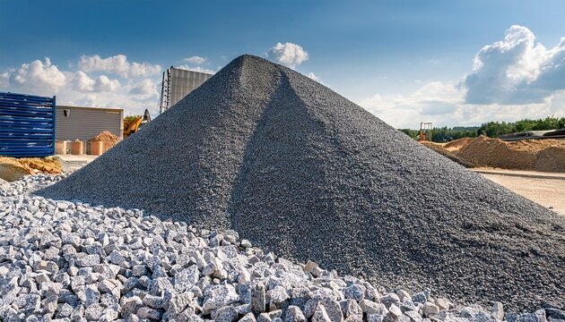 various sizes of gray stone aggregate ready for construction at a building site