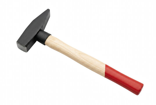 Machinist hammer with wooden handle and red grip